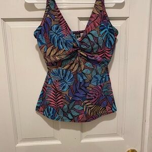 Sunsets Blue and Purple Tie Front Tankini with V-Neck top